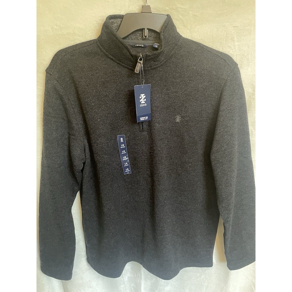 Izod Thermasoft Tech Sweater Mens L Black 1/4 Zip Long Sleeve Soft Easy Care NWT